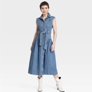 NEW Universal Thread Tie Waist Midi A-line Denim Dress sz. 14